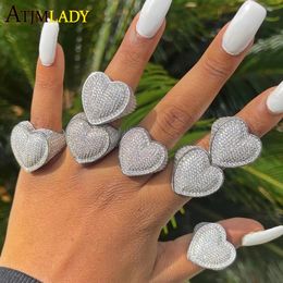 Band Rings 2023 Arrive Full Paved Bling Cubic Zircon Copper Big Heart Ring Iced Out Hip Hop 5A CZ Finger Jewellery For Men Women Fashion 231102