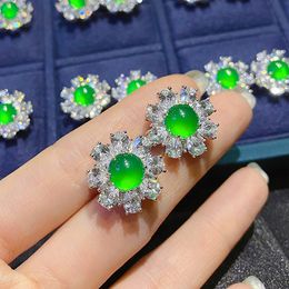 Flower Jade Cz Stud Earring Silver Colour Jewellery Engagement Wedding Earrings for Women Bridal Party Bijou
