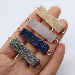 Pendant Necklaces Natural Stone Rectangular Healing Crystal Quartz Double-hole Connector Self-made Women's Necklace Earrings Accessories