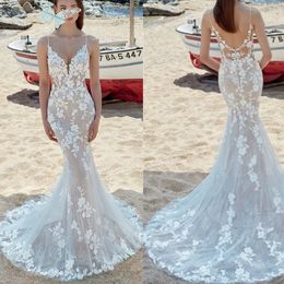 Princess Boho Wedding Dress Women Gorgeous Puff Sleeves Lace Appliques Pleats Mermaid Bridal Gown Sweep Train 2024