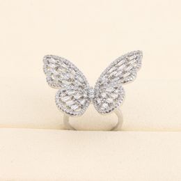 gold butterfly engagement rings for women men sterling silver large diamond cluster ring designer Jewellery Wedding Party Birthday Valentine's Day promise Gifts girl