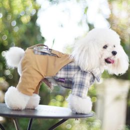 Dog Apparel Winter Thicken Clothes Large Pocket Comfortable Cold Proof Warm Pet Clothing Plaid Dogs Jumpsuit Yorkshire Cat Costumes