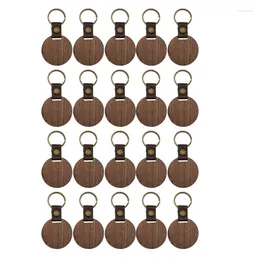 Keychains 20Packs Wooden Keychain Blanks Leather Blank Wood Walnut With Keyring For DIY Gift Round