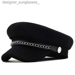 Berets utumn Winter Chain Black Military Berets for Women Female Flat Army C Salior Hat Girl Travel Berets Ladies Painters CL231103