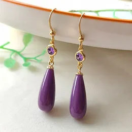 Dangle Earrings Design Natural Purple Mica Eardrops Simple Style Inlaid Amethyst Ear Hook Female