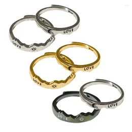 Cluster Rings 2Pcs Couple And Moon Open Ring For Women Men Adjustable Finger Matching Lovers Anniversary Jewellery