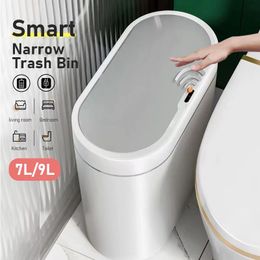 Waste Bins Trash Can Smart Dustbin Narrow Kitchen Bin Bathroom Toilet Waterproof Trash Bin Kitchen Automatic Wastebin Kitchen Accessories 231102