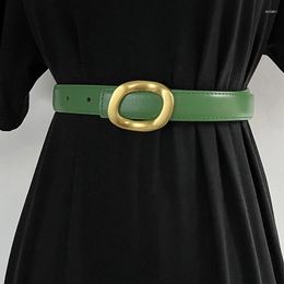 Belts Vintage Gold Oval Slide Buckle Waist Women Real Cow Leather Simple Design Waistbands Casual Cowhide Ceintures Belt