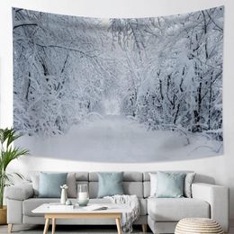 Tapestries Fantasy Trees In Snowy Forest Tapestry Wall Hanging Christmas Wonderland Art For Bedroom Living Room Party Decor