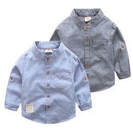 Kids Shirts Spring Fall Design Mandalin Colourful Long Sleeve Pockets Classic Striped Shirt 230403