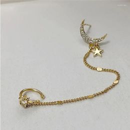 Stud Earrings 1 Pcs Gold Colour Long Chain For Women Girls Zircon Ear Cuff Line Fashion Jewellery Gift Moon Star Rhinestone