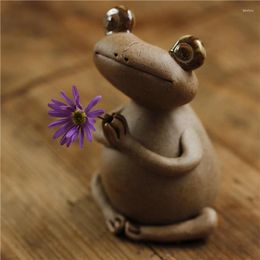 Tea Pets Creative Frog Pet Smile Incense Holder Handmade Chinese Animal Cute Figurine Sets Zen Gongfu Accessories Decoration