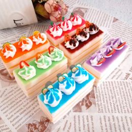 Decorative Flowers 1pc Simulation Purple Cake Rectangle Cream Fruit Bread Artificial Model Kitchen Party Pography Decoration Props