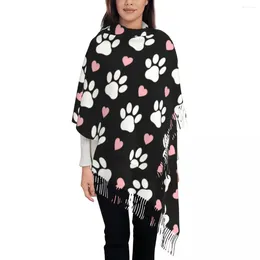 Scarves Lady Long Pattern Of Paws White Dog Women Winter Fall Soft Warm Tassel Shawl Wrap Pretty Pink Hearts Puppy Scarf