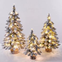 Christmas Decorations Artificial Tree With Led Light Nordic Flocking Year Decoration Door Wall Ornaments Souvenirs Scenes Desktop Decor 231102