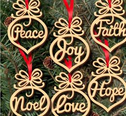 Christmas letter wood Church Heart Bubble pattern Ornament X'mas Tree Decorations Party Favour Home Festival Ornaments Hanging Gift