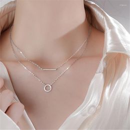 Pendant Necklaces Fashion Crystal Circle Double Layer Chain Choker Necklace For Women Statement Jewellery Wedding Bride Gift DZ623