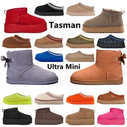 Pantofole Tasman classiche da donna Stivali Tass Ultra Mini Australia Stivaletti invernali con plateau in pelle scamosciata sopra il ginocchio Castagna Sabbia Senape Mantieni caldo Scarponi da neve alla caviglia da donna da uomo