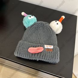 Ugly funny cartoon sausage mouth wool hat designer brand men and women's autumn and winter warm cute big head around cashmere knitted ear protection hat tide AAAAAAA