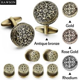 Cuff Links Men's Button Covers Vintage Hollow Pattern Cufflinks buttons for crafts button cover and cufflinks studs set mens gift with box 231102