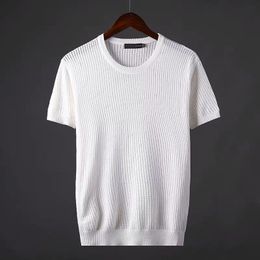 Men's T-Shirts Summer Selling Men's Ice Silk Sweater Top Short Sleeve Knitted Sweater Knitted High Quality Street Apparel O-Neck T-shirt L27 230403