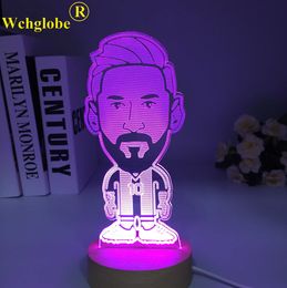 Night Lights Soccer Football Star Lionels Messis Wooden 3D Lamp 7 Colours Bedside Bedroom LED USB Night Light Home Decoracao Kis Wood Gift Toy P230331