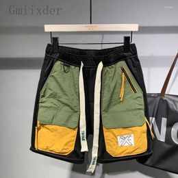 Men's Shorts Gmiixder Japanese Cargo Hip Hop Contrast Color Splicing Pocket Summer Loose Personalized Workwear Half Pants