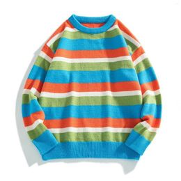 Men's Sweaters Autumn Winter Matching Striped Pullovers Men Outdoor Home Color Round Neck Youth Warm Fluffy Knitted Sweater Tops 2023