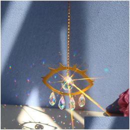 Garden Decorations Crystal Windchime Ornament Eye Shaped Pendant Jewellery Wind Chime Window Hanging Craft Home Deco Dhtws