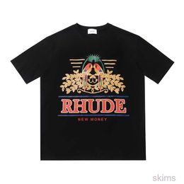 Rhude Men's T-Shirts American retro Street Parrot alphabet print Short sleeve pure cotton men's loose short T-shirt