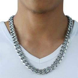 Davieslee Matte Brushed Polished Necklace Mens Chain Cut Curb Cuban Link 316L Stainless Steel Silver Colour 15 mm DHNM18 220217293V