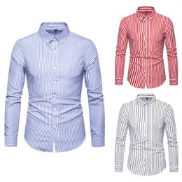 Men's Casual Shirts Mens Turn Down Collar Fashion Sleeve Striped Long Sleeved Single Breasted Active Wear Outfits Men