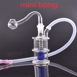 10sets Mini Glass Oil Burner Bong Water Pipes Inline Matrix Birdcage Percolator Coloful Recycler Ashactcher with 10mm Male Curved Glass Oil Burner Pipe Portable for