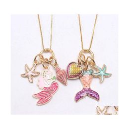 Arts And Crafts 2 Colors Kids Jewelry Mermaid Starfish Pendant Necklace Children Girl Long Chain Necklaces For Girls Gift M3901 Drop Dhcml