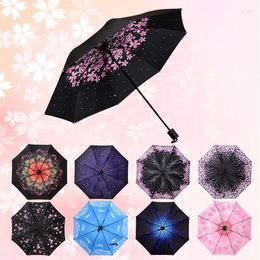 Umbrellas High Quality Umbrella Men Rain Women Windproof 3D Flower Printing Sun Anti-sun 3 Folding Outdoor