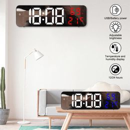 Wall Clocks Led Large Screen Digital Clock Adjustable Brightness Temp Humidity Date Display Alarm For Home Living Room Decor