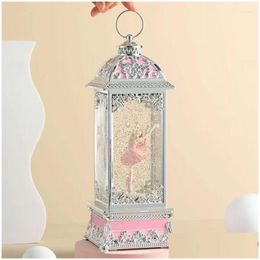 Decorative Objects Figurines Music Box Girl Ballet Decoration City Of The Sky Rotating Snow Wind Lamp Childrens Dht3A