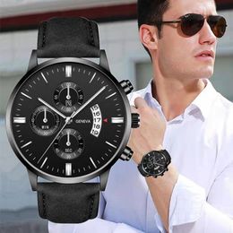 Wristwatches Men Watch Fashion Sport Wrist Alloy Case Leather Band Quartz Business Wristwatch Calendar Clock GiftWristwatches