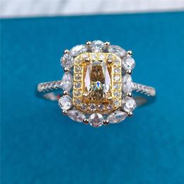 Cluster Rings Silver 925 Oringal Brilliant Cut Diamond Test Past 1 Yellow Emerald Moissanite Party Ring For Teen Girls Gemstone Jewellery