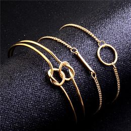 Charm Bracelets 3PCs Gold Knot Bangles For Women European Geometric Set Rectangle Round Bracelet Wrist Jewelry