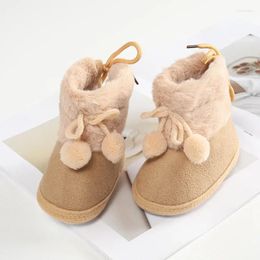 Boots Winter Baby Plus Velvet Snow Booties Shoes Warm Girl Pompom Soft Sole Indoor Walking