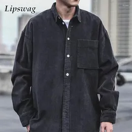 Men's Casual Shirts Patch Pockets Fashion Cargo Shirt Jacket Mens Long Sleeve Breasted Collar Ribbed Corduroy Solid Colour Tops For Men