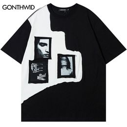 Men s T Shirts Hip Hop Punk Streetwear T Shirt Y2K Retro Graphic Embroidery Patch Patchwork Gothic Tshirt 2023 Fashion Cotton Oversized Tee Top 230403