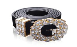Luxury Designer Big Strass Belts For Women Black Leather Waist Jewellery Gold Chain Belt Rhinestone Diamond Fashion6888218