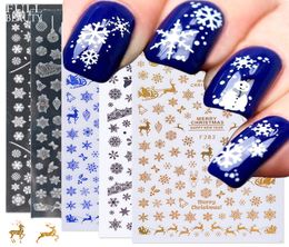 3D Christmas Slider Nail Sticker Decals White Gold Snowflakes Charms Adhesive Foils for Manicure Beauty Decor1068535