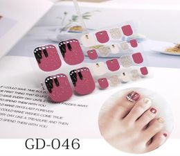 Whole 50PCS 22Tips French Toenail Stickers Flowers Nails Full Cover Adhesive Wraps Waterproof Smudge Shining Nail Film Polish 7656922