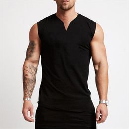 Mens Tank Tops Gym Clothing V Neck Cotton Bodybuilding Top Workout Sleeveless Shirt Fitness Sportswear Running Vests Muscle Singlets 230403