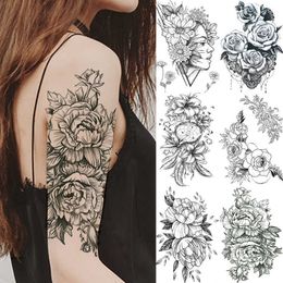 Temporary Tattoos Lace Rose Flowers Temporary Tattoos Stickers Waterproof Colourful Floral Fake Tattoos for Women Men Arm Back Body Art Beauty Z0403