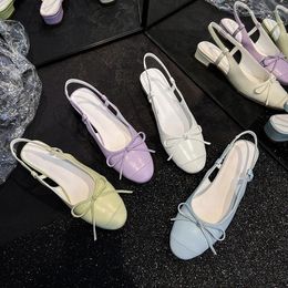Sandals Ballet Shoes For Women Soft Leather Candy Colored Round Head Bow Mary Jane Sweet Slingback Sandalias Ladies Low Heels