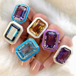 Band Rings Arrival Luxury Rectangle Blue Purple Gold Colour Engagement Ring for Women Anniversary Gift Jewellery Wholesale 231102